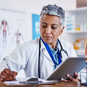 Doctor woman writing list impairment
